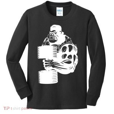 Gorilla Gym Weight Lifting Workout Training Kids Long Sleeve Shirt
