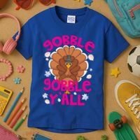 Gobble Gobble Yall Cute Turkey Funny Thanksgiving Gift Kids T-Shirt thumb 3