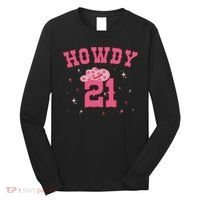 Groovy Howdy 21 Funny Retro Cowgirl Awesome 21st Birthday Long Sleeve Shirt thumb 0