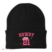 Groovy Howdy 21 Funny Retro Cowgirl Awesome 21st Birthday Beanie thumb 0