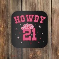 Groovy Howdy 21 Funny Retro Cowgirl Awesome 21st Birthday Coaster thumb 0