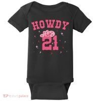 Groovy Howdy 21 Funny Retro Cowgirl Awesome 21st Birthday Baby Bodysuit thumb 0