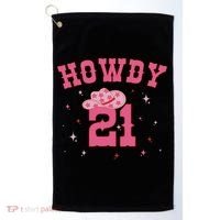 Groovy Howdy 21 Funny Retro Cowgirl Awesome 21st Birthday Golf Towel thumb 0
