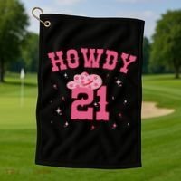 Groovy Howdy 21 Funny Retro Cowgirl Awesome 21st Birthday Golf Towel thumb 1