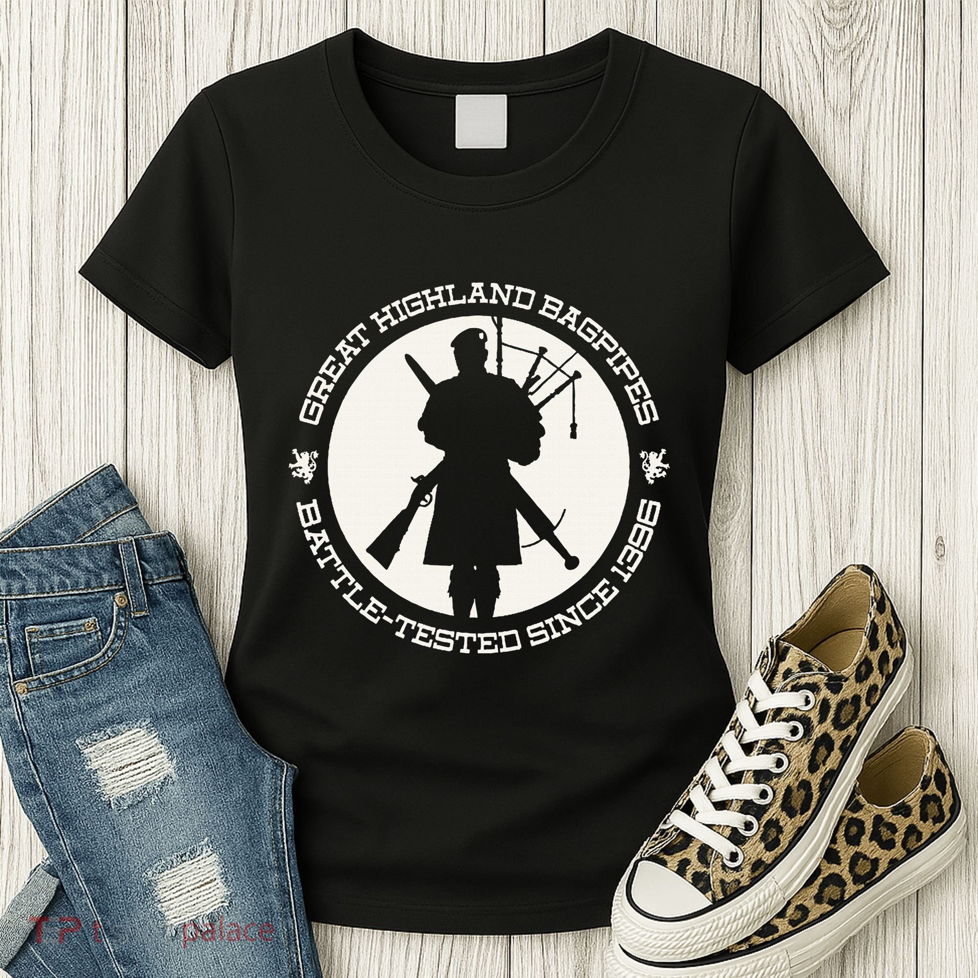 Great Highland Bagpipes Battle Tested Since 1396 Women's T-Shirt