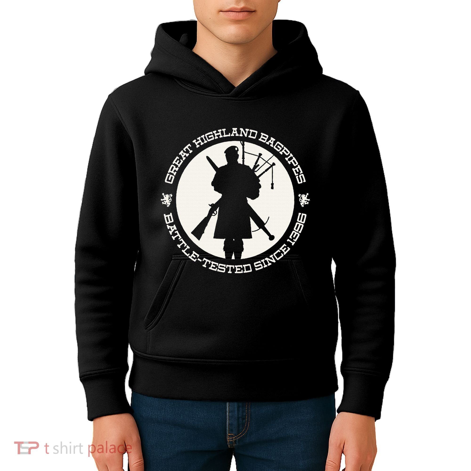 Great Highland Bagpipes Battle Tested Since 1396 Kids Hoodie
