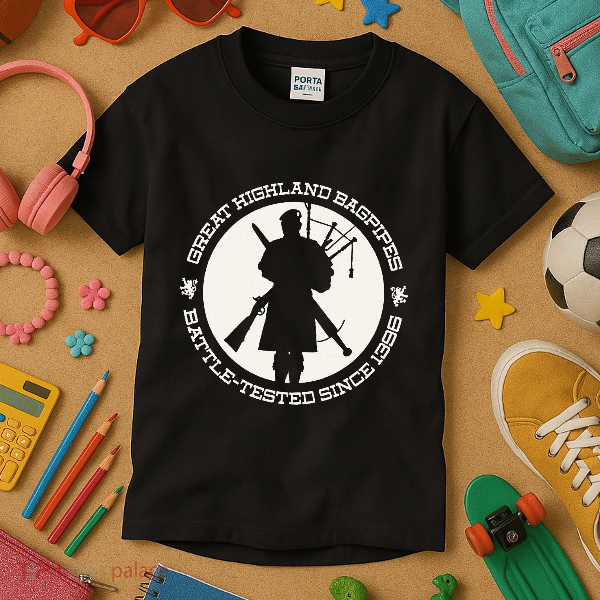 Great Highland Bagpipes Battle Tested Since 1396 Kids T-Shirt
