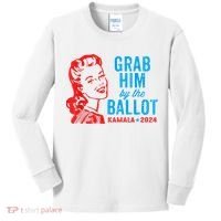 Grab Him By The Ballot Kamala 2024 Funny Harris Election Kids Long Sleeve Shirt thumb 0