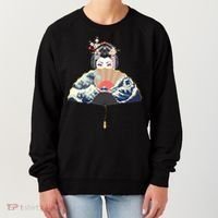 Geisha Hiding Behind Fan Wave Retro Japanese Art Graphic Women's Sweatshirt thumb 0