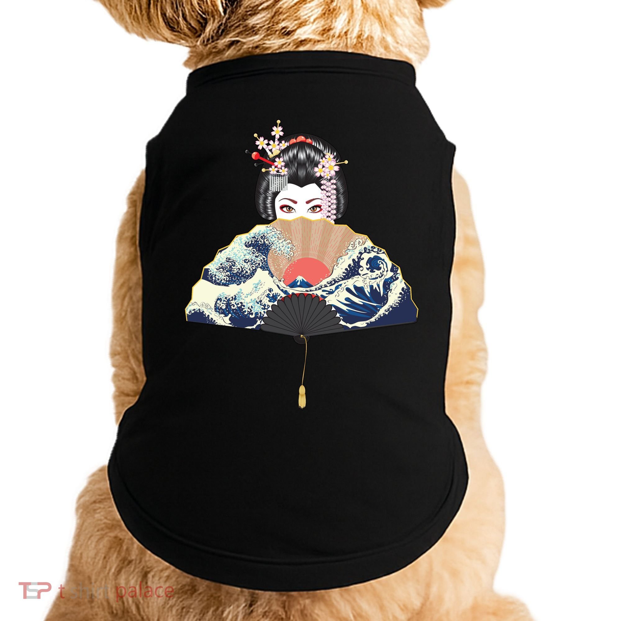 Geisha Hiding Behind Fan Wave Retro Japanese Art Graphic Doggie Tank
