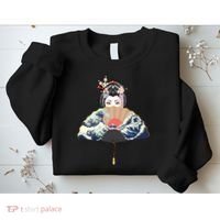 Geisha Hiding Behind Fan Wave Retro Japanese Art Graphic Sweatshirt thumb 2