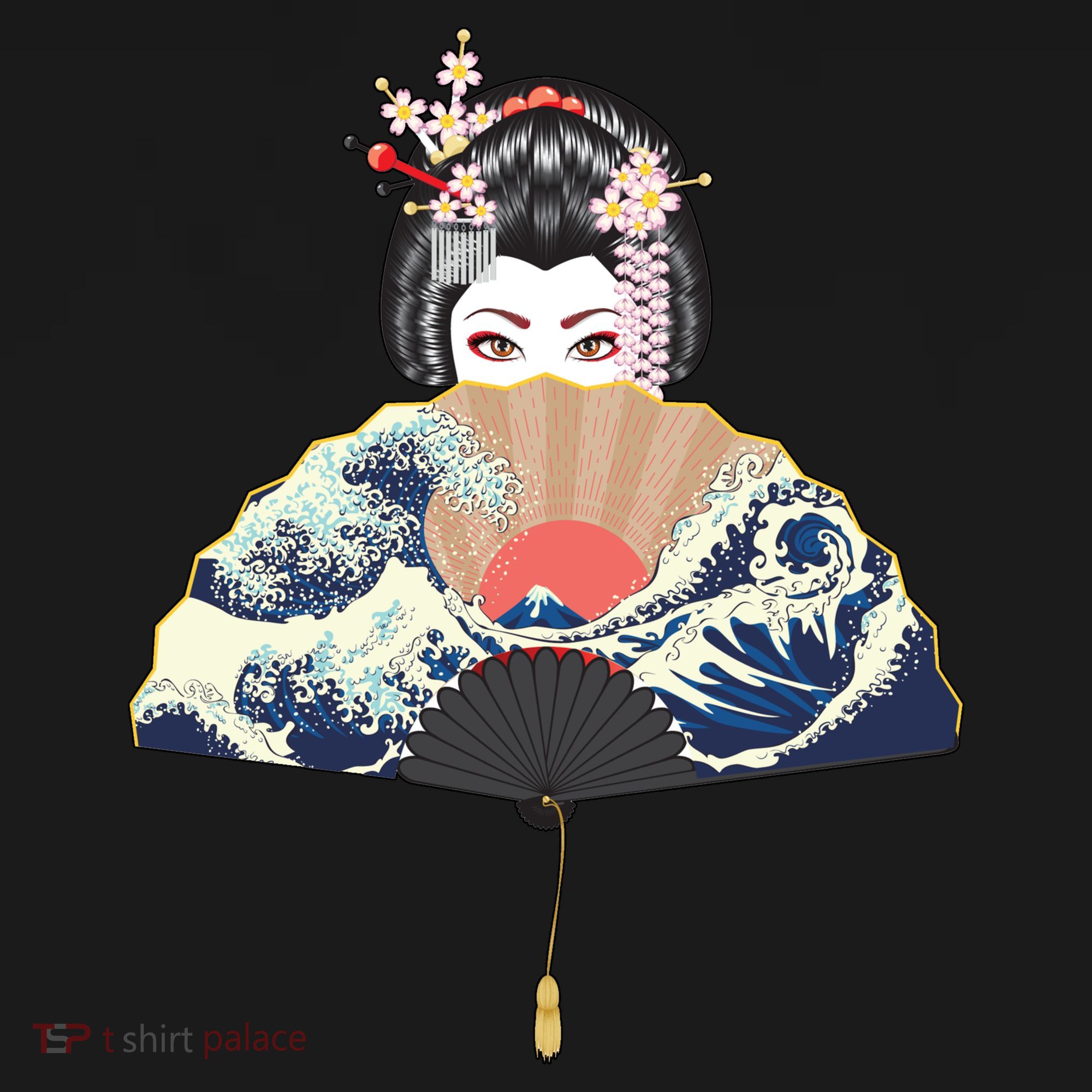 Geisha Hiding Behind Fan Wave Retro Japanese Art Graphic Sweatshirt