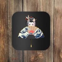 Geisha Hiding Behind Fan Wave Retro Japanese Art Graphic Coaster thumb 0