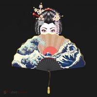 Geisha Hiding Behind Fan Wave Retro Japanese Art Graphic Polo thumb 3