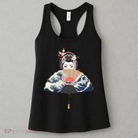 Geisha Hiding Behind Fan Wave Retro Japanese Art Graphic Women's Tank Top thumb 3