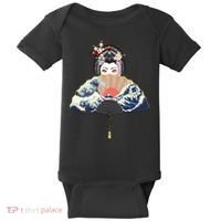 Geisha Hiding Behind Fan Wave Retro Japanese Art Graphic Baby Bodysuit thumb 0