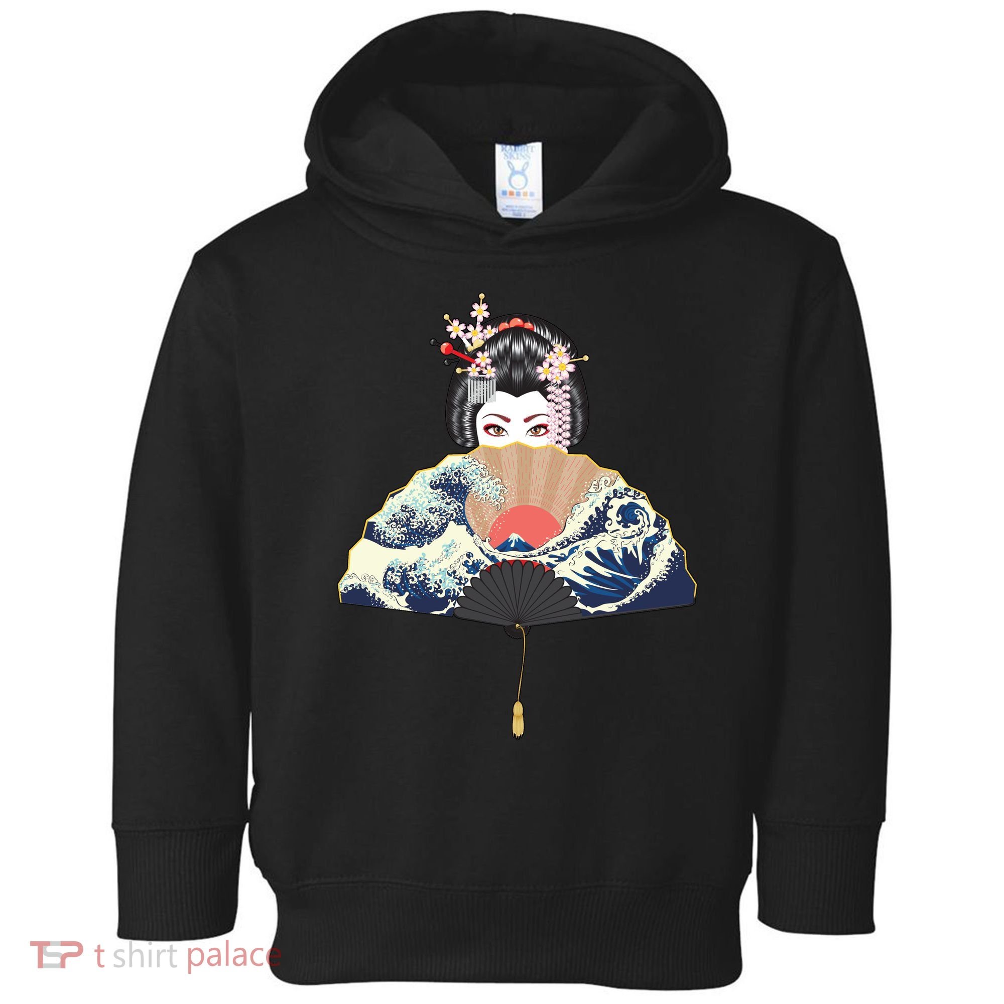 Geisha Hiding Behind Fan Wave Retro Japanese Art Graphic Toddler Hoodie
