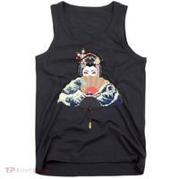Geisha Hiding Behind Fan Wave Retro Japanese Art Graphic Tank Top thumb 0