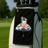 Geisha Hiding Behind Fan Wave Retro Japanese Art Graphic Golf Towel thumb 2