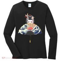 Geisha Hiding Behind Fan Wave Retro Japanese Art Graphic Women's Long Sleeve Shirt thumb 0