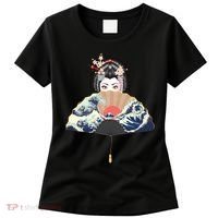 Geisha Hiding Behind Fan Wave Retro Japanese Art Graphic Women's T-Shirt thumb 0