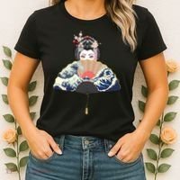 Geisha Hiding Behind Fan Wave Retro Japanese Art Graphic Women's T-Shirt thumb 2