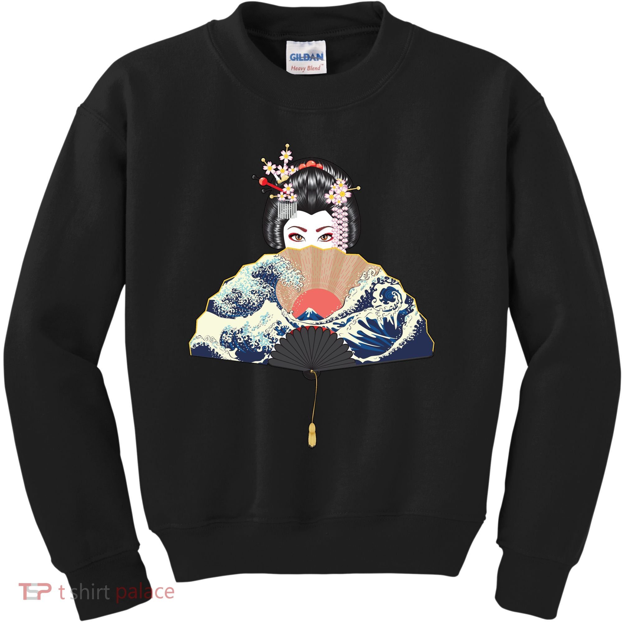 Geisha Hiding Behind Fan Wave Retro Japanese Art Graphic Kids Sweatshirt