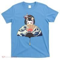 Geisha Hiding Behind Fan Wave Retro Japanese Art Graphic T-Shirt thumb 0
