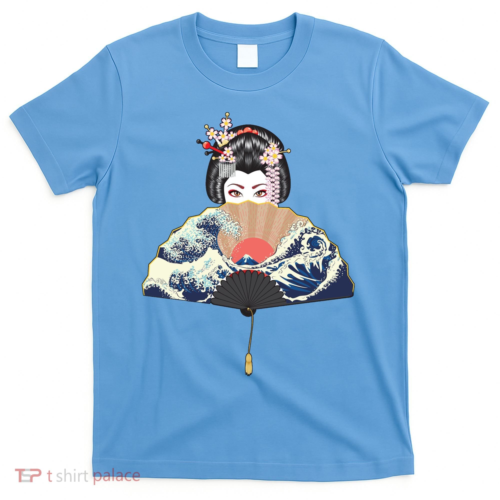 Geisha Hiding Behind Fan Wave Retro Japanese Art Graphic T-Shirt
