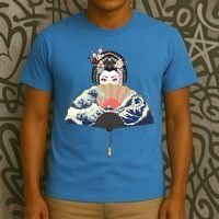 Geisha Hiding Behind Fan Wave Retro Japanese Art Graphic T-Shirt thumb 3