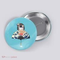 Geisha Hiding Behind Fan Wave Retro Japanese Art Graphic Button thumb 0