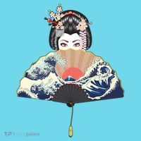 Geisha Hiding Behind Fan Wave Retro Japanese Art Graphic Button thumb 1