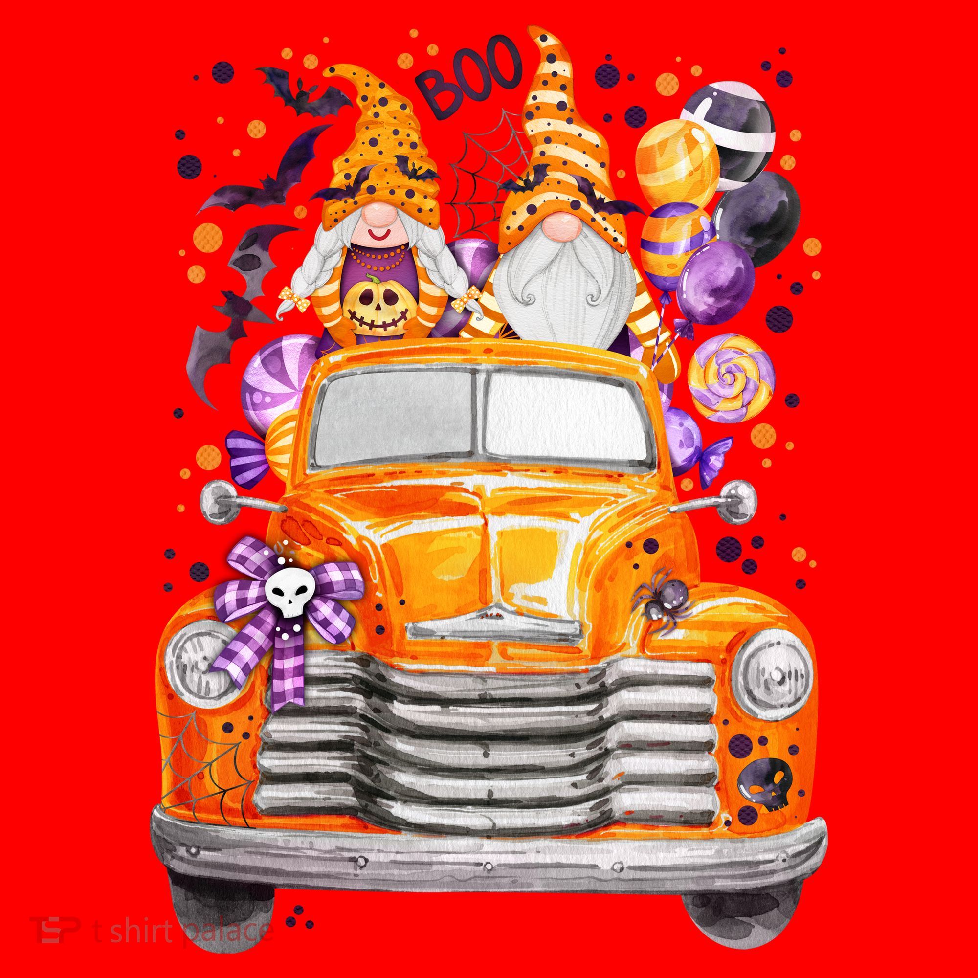 Gnome Halloween Boo Truck Santa Hat