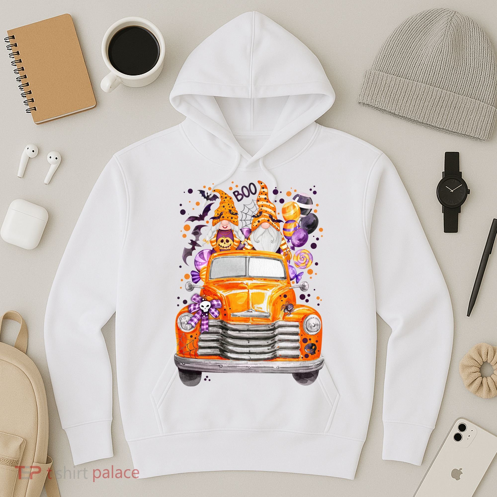 Gnome Halloween Boo Truck Hoodie