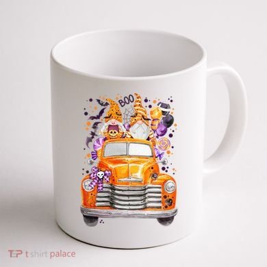 Gnome Halloween Boo Truck Coffee Mug back