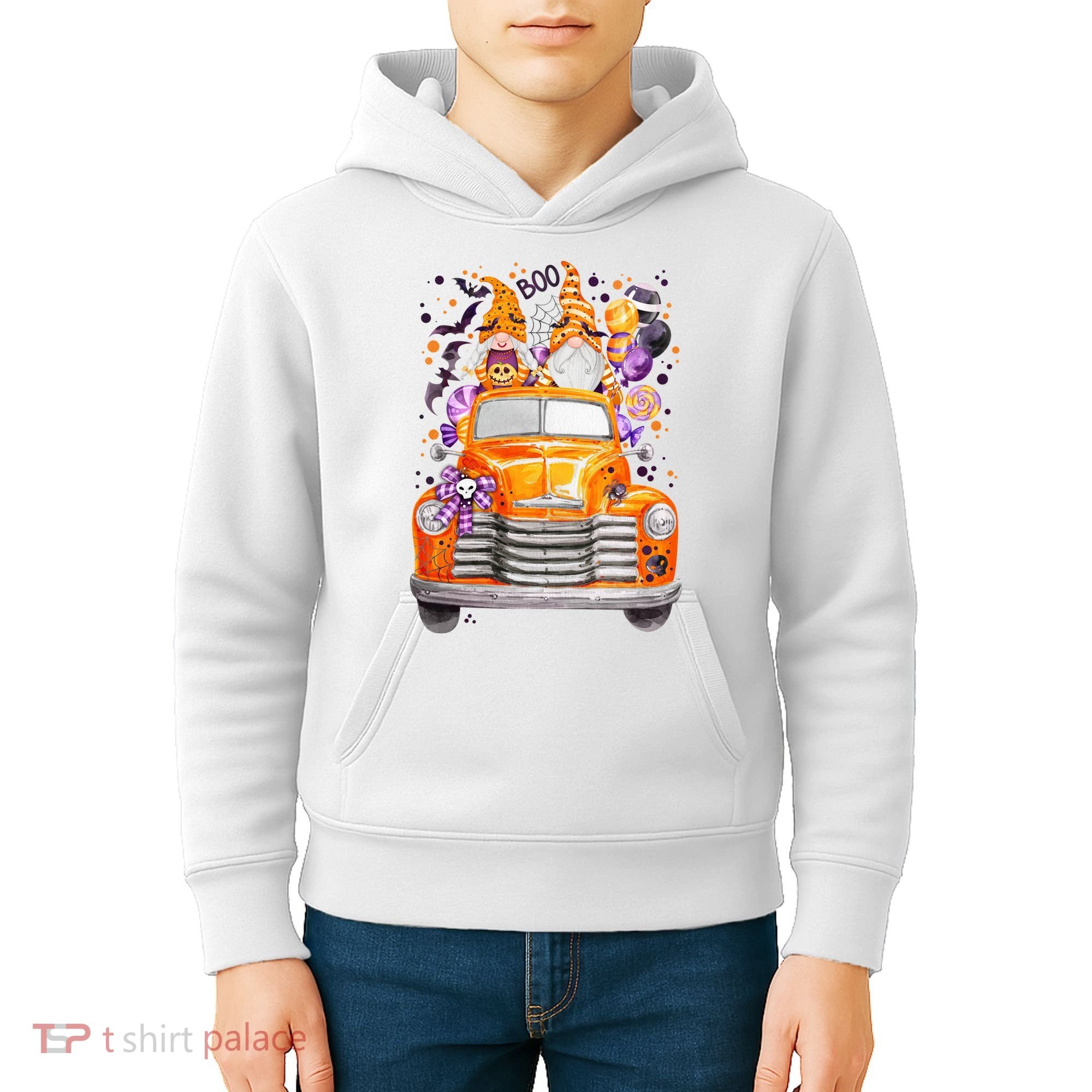 Gnome Halloween Boo Truck Kids Hoodie