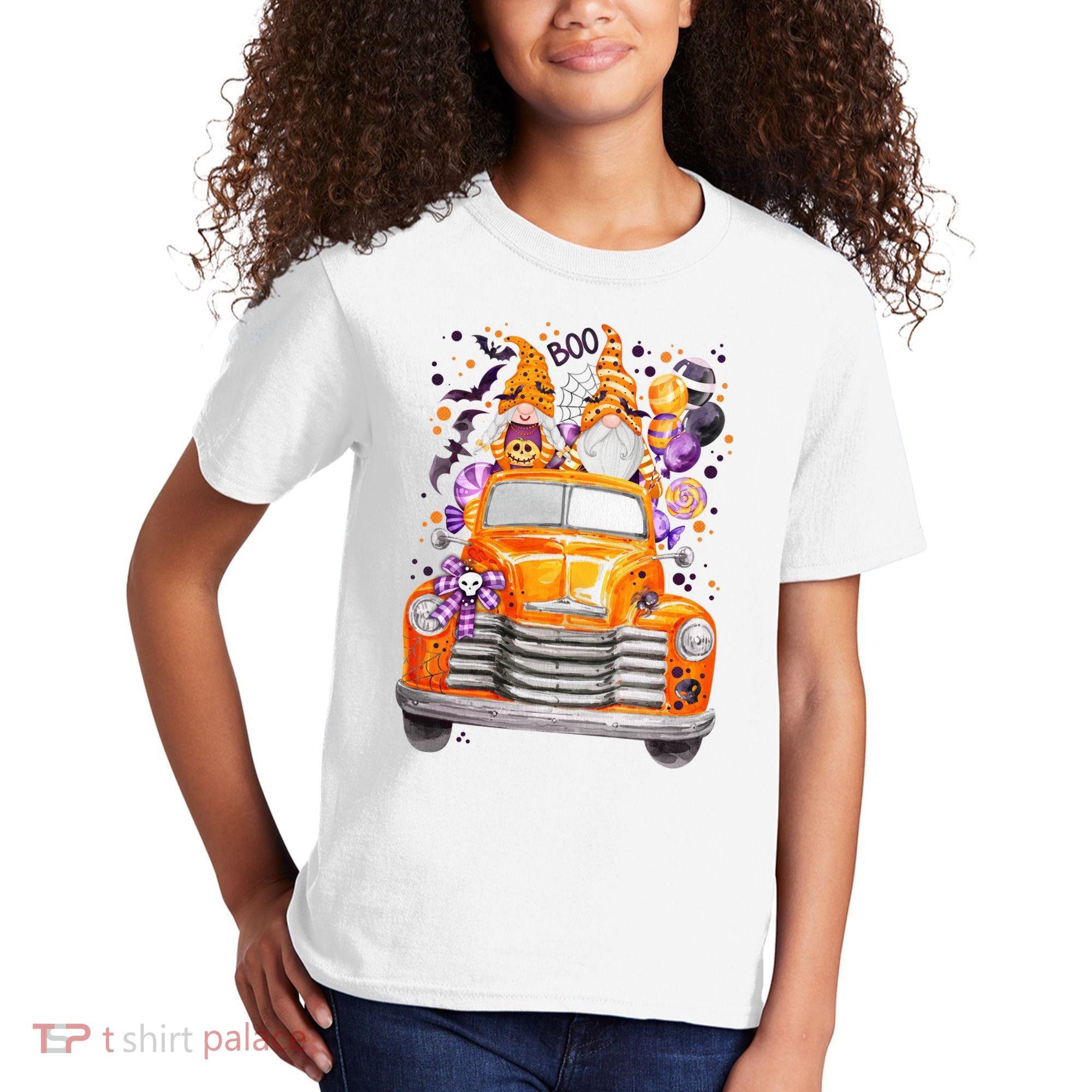 Gnome Halloween Boo Truck Kids T-Shirt