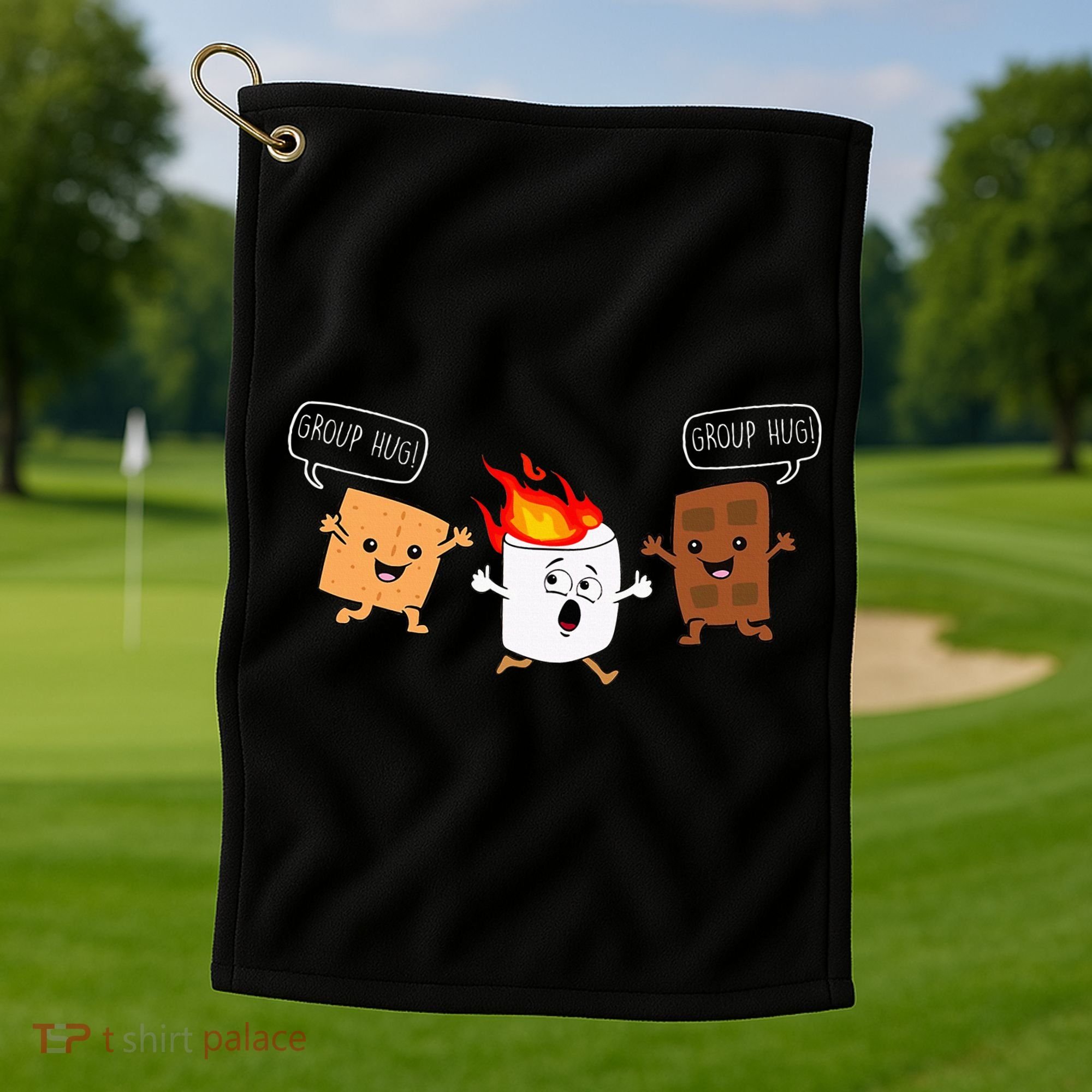 Group Hug Camping Campfire Chocolate Marshmallow SMores Golf Towel