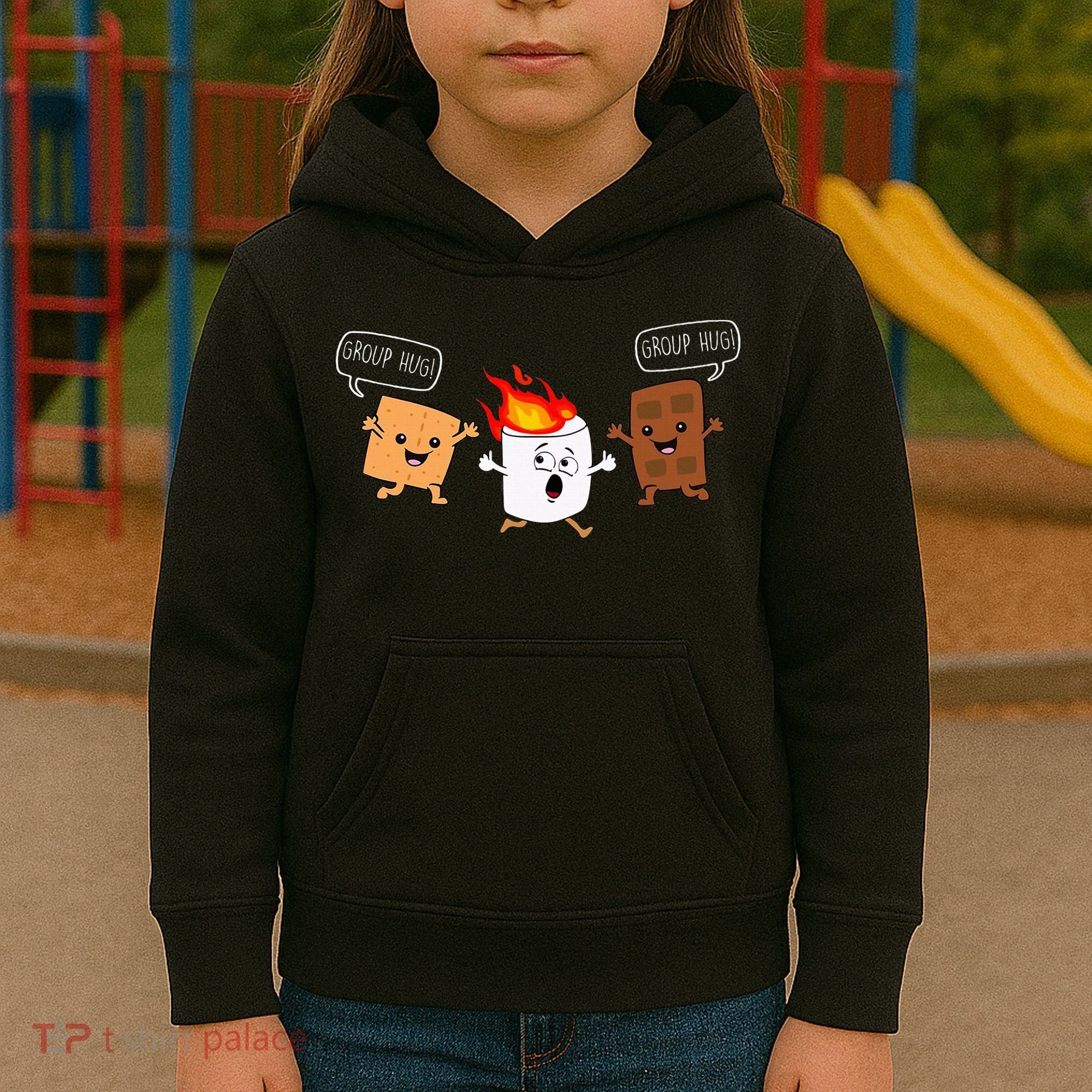 Group Hug Camping Campfire Chocolate Marshmallow SMores Kids Hoodie