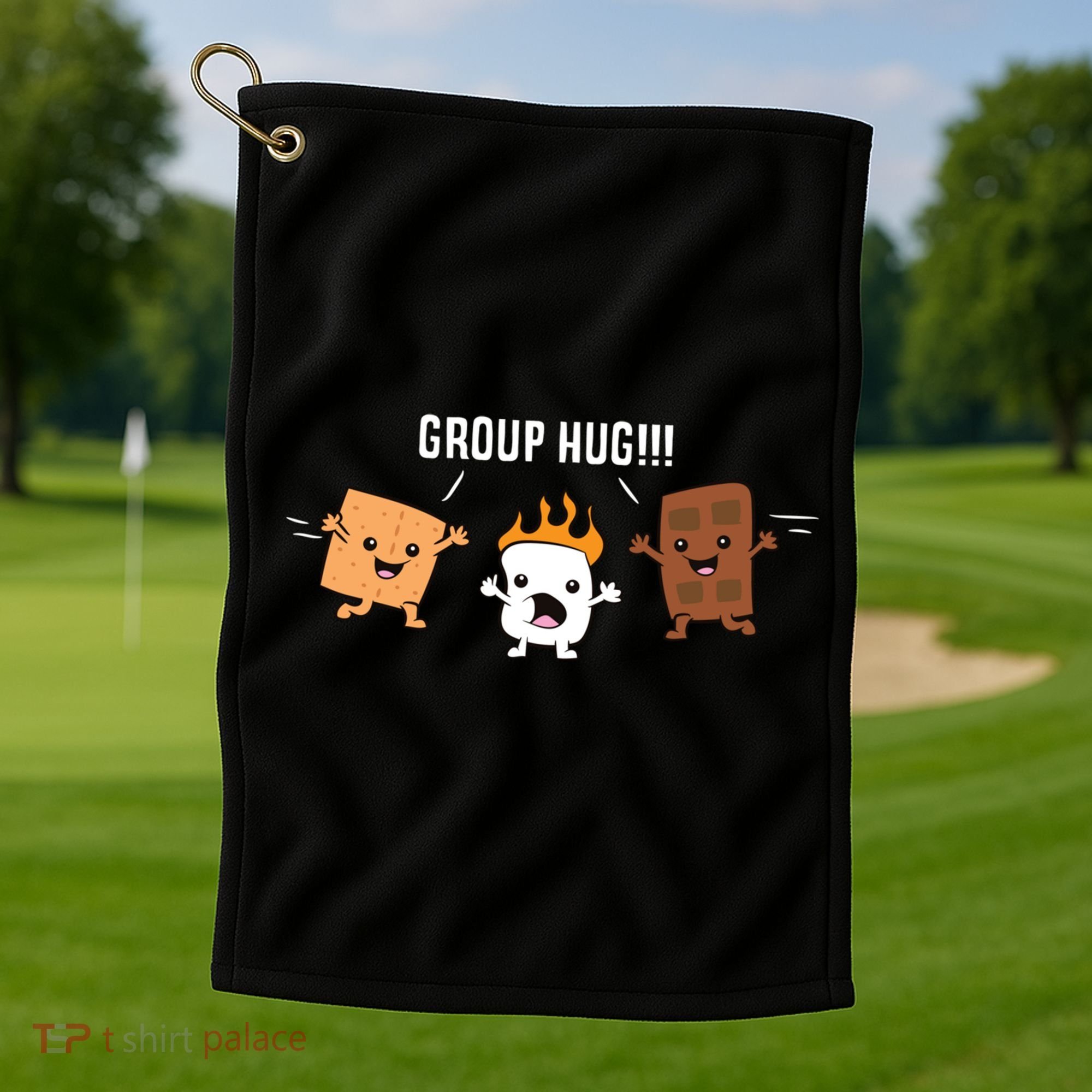 Group Hug Camping Campfire Chocolate Marshmallow S'mores Gift Golf Towel