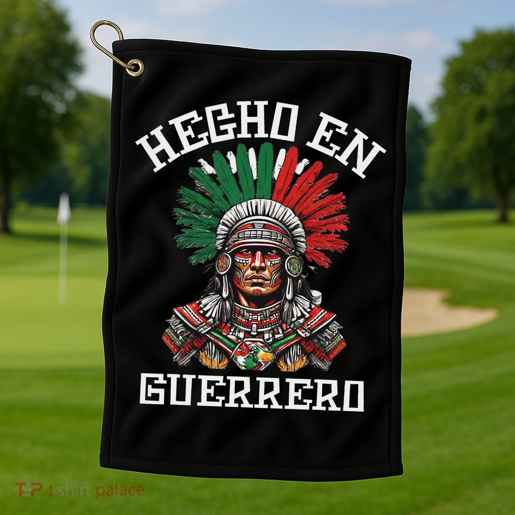 Guerrero Hecho En Guerrero Aztec Warrior Mexico Golf Towel