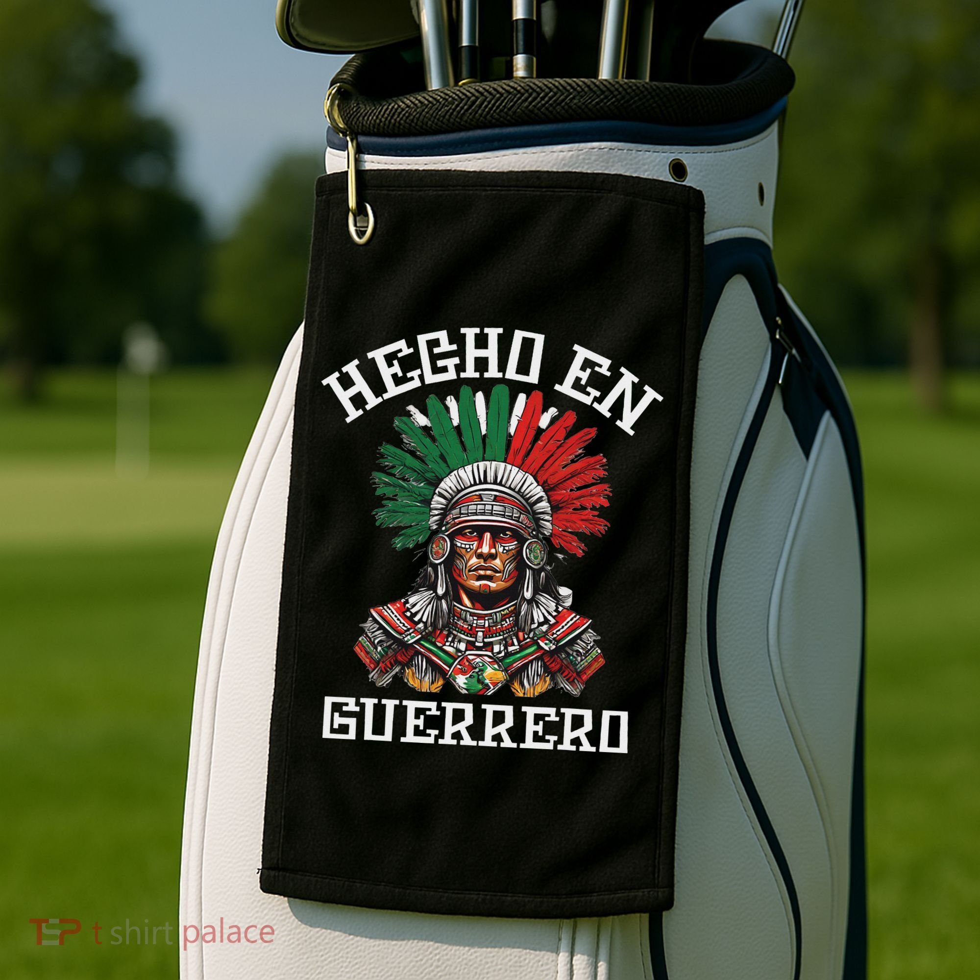 Guerrero Hecho En Guerrero Aztec Warrior Mexico Golf Towel