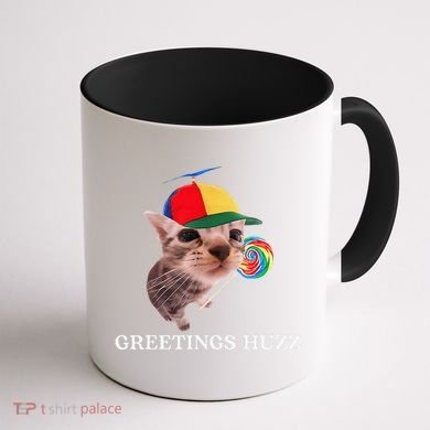Greetings Huzz Funny Gen Z Gen Alpha Slang Silly Cat Meme Coffee Mug back