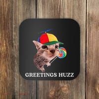 Greetings Huzz Funny Gen Z Gen Alpha Slang Silly Cat Meme Coaster thumb 0