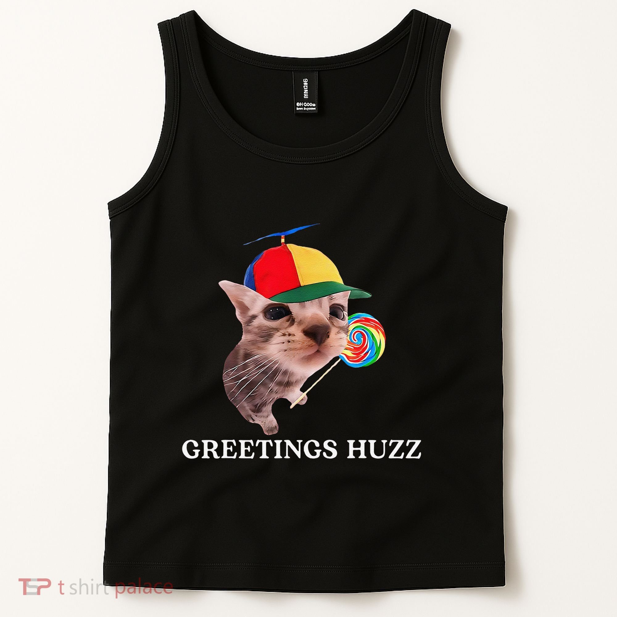 Greetings Huzz Funny Gen Z Gen Alpha Slang Silly Cat Meme Tank Top