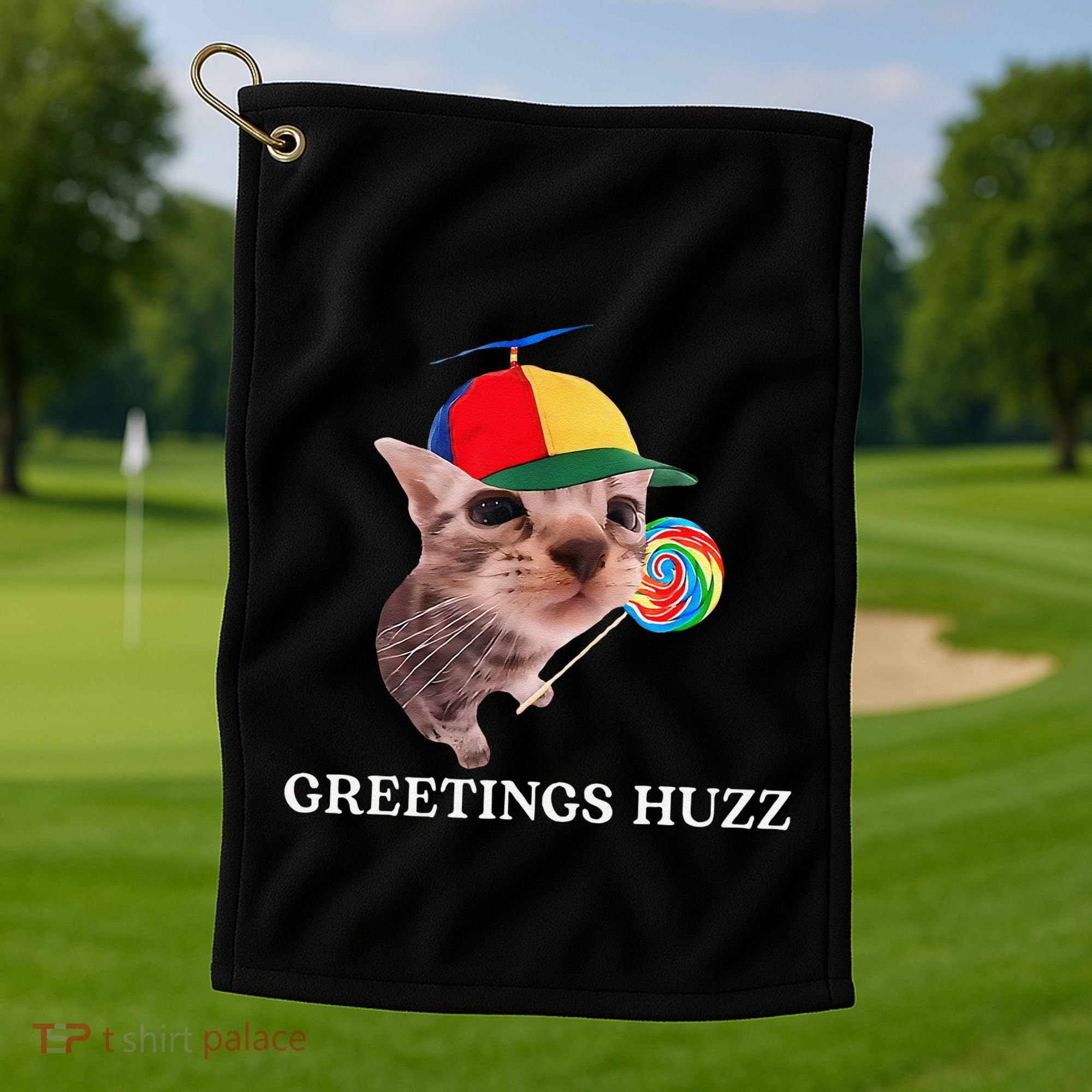 Greetings Huzz Funny Gen Z Gen Alpha Slang Silly Cat Meme Golf Towel