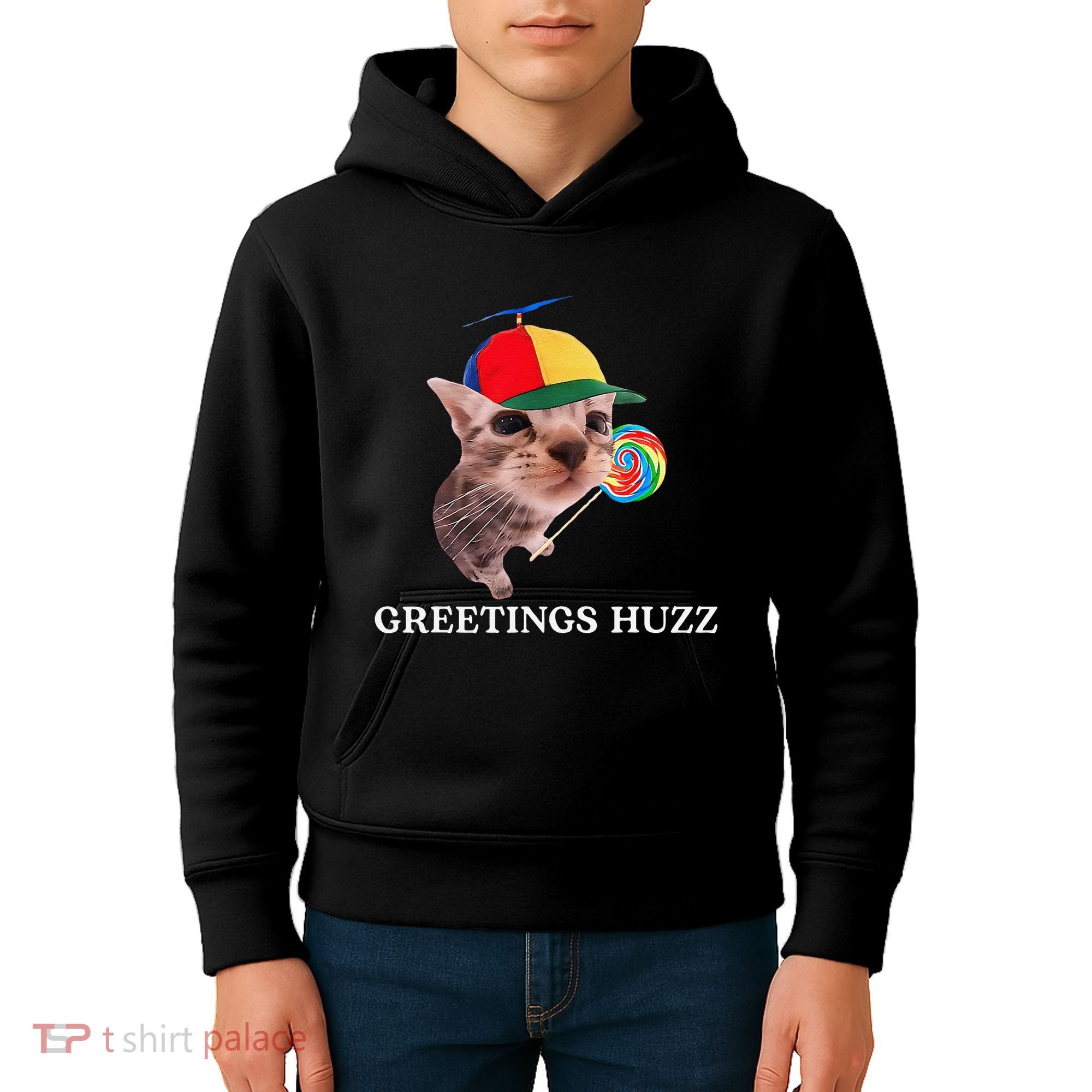 Greetings Huzz Funny Gen Z Gen Alpha Slang Silly Cat Meme Kids Hoodie