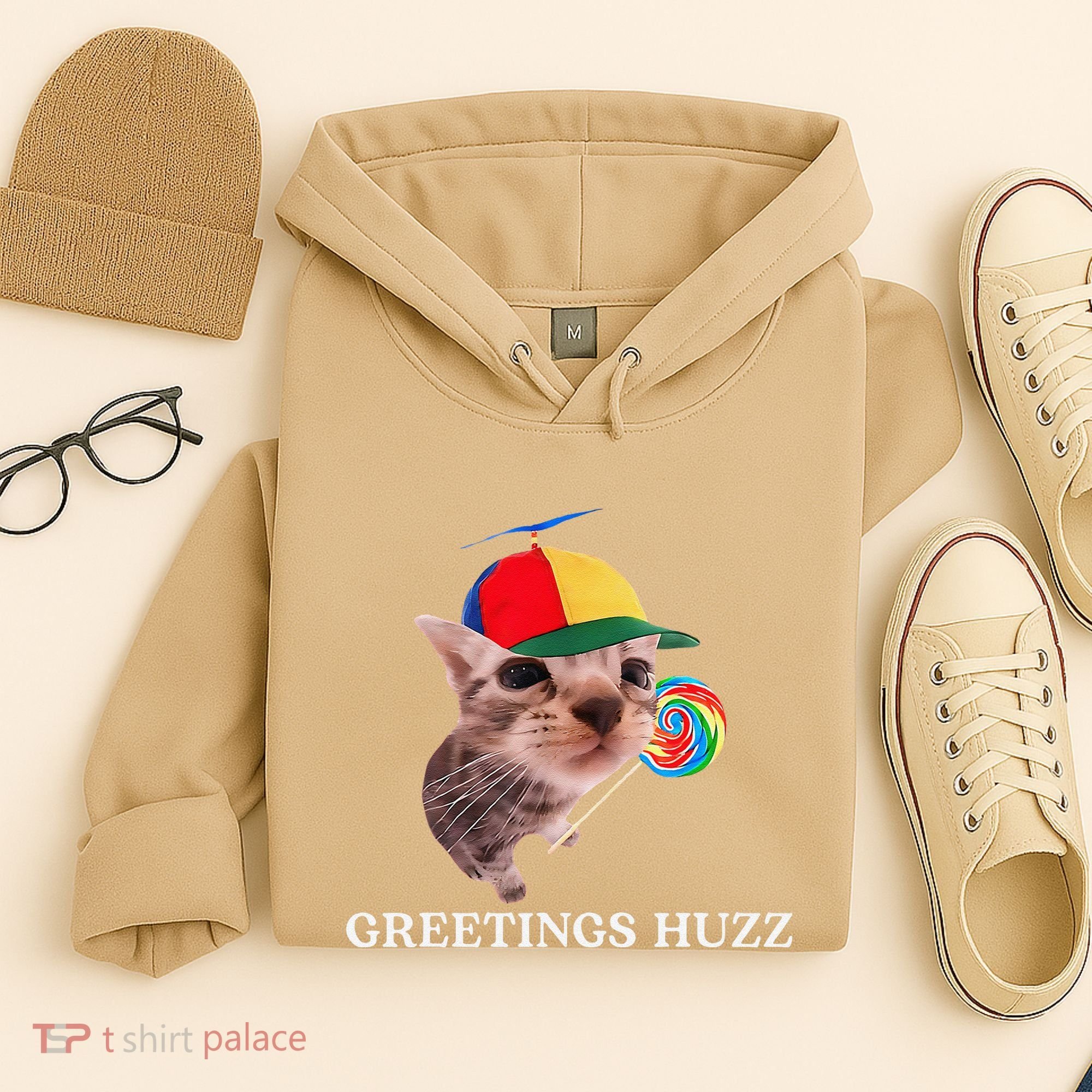 Greetings Huzz Funny Gen Z Gen Alpha Slang Silly Cat Meme Hoodie