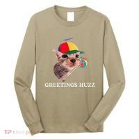 Greetings Huzz Funny Gen Z Gen Alpha Slang Silly Cat Meme Long Sleeve Shirt thumb 0