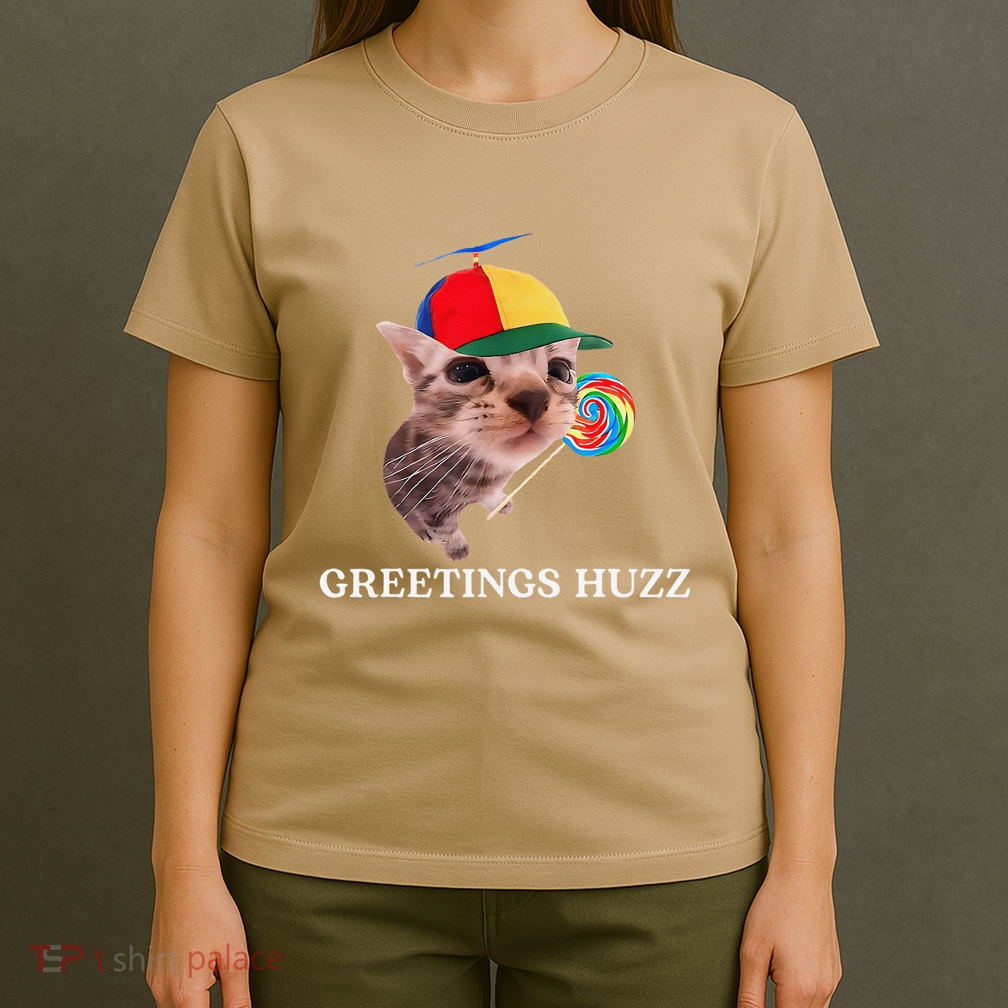 Greetings Huzz Funny Gen Z Gen Alpha Slang Silly Cat Meme T-Shirt